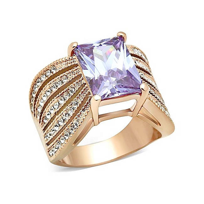 Stylish 14K Rose Gold Plated Fashion Ring Light Amethyst CZ