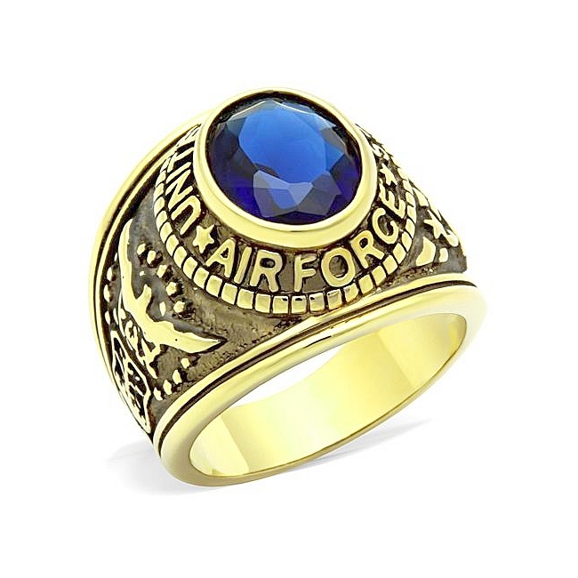 14K Gold Plated Air Force / Military Mens Ring Montana Synthetic Glass
