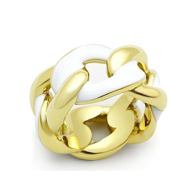 14K Gold Plated Band Fashion Ring White Epoxy