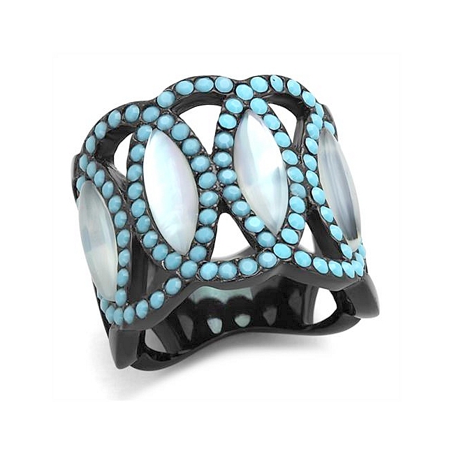 Exquisite Ion Black Plated Fashion Ring White Conch