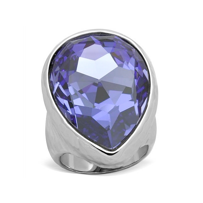 Silver Tone Fashion Ring Tanzanite Crystal