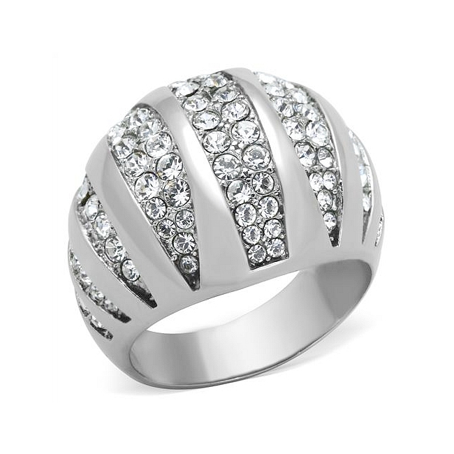 Silver Tone Pave Fashion Ring Clear Crystal