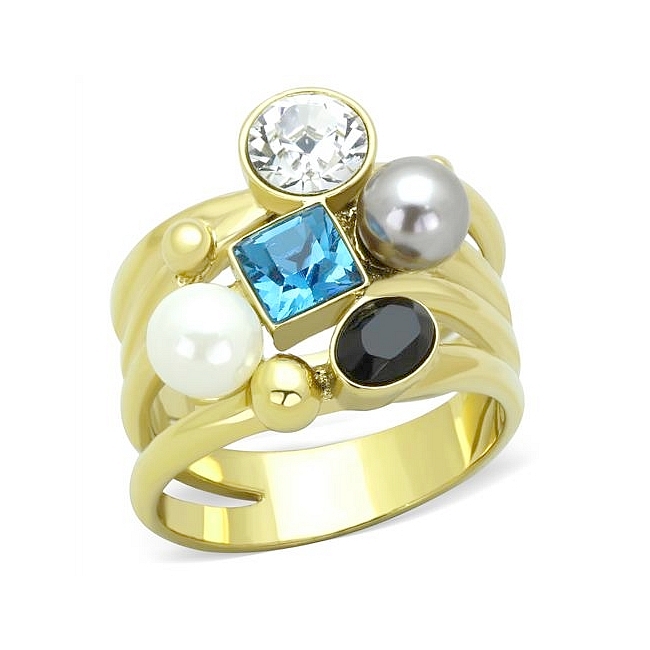 14K Gold Plated Fashion Ring Multi Color Synthetic Pearl