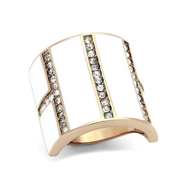 14K Rose Gold Plated Modern Fashion Ring Clear Crystal