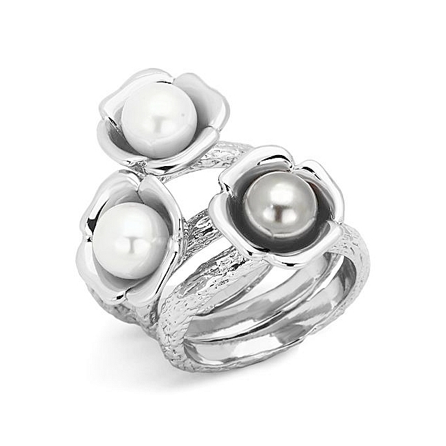 Silver Tone Fashion Ring Multi Color Synthetic Pearl