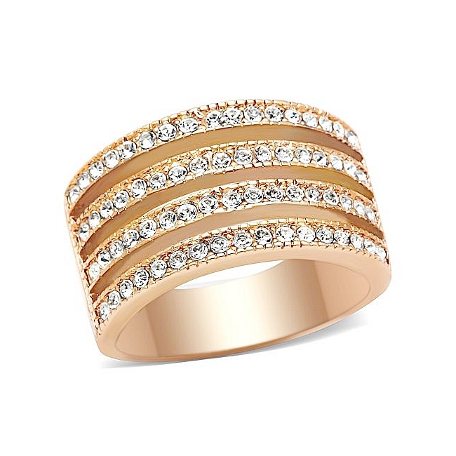 Petite 14K Rose Gold Plated Pave Fashion Ring Clear Cubic Zirconia
