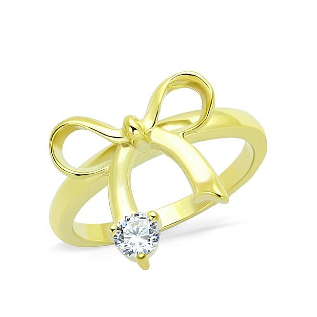 14K Gold Plated Bow Tie Fashion Ring Clear CZ