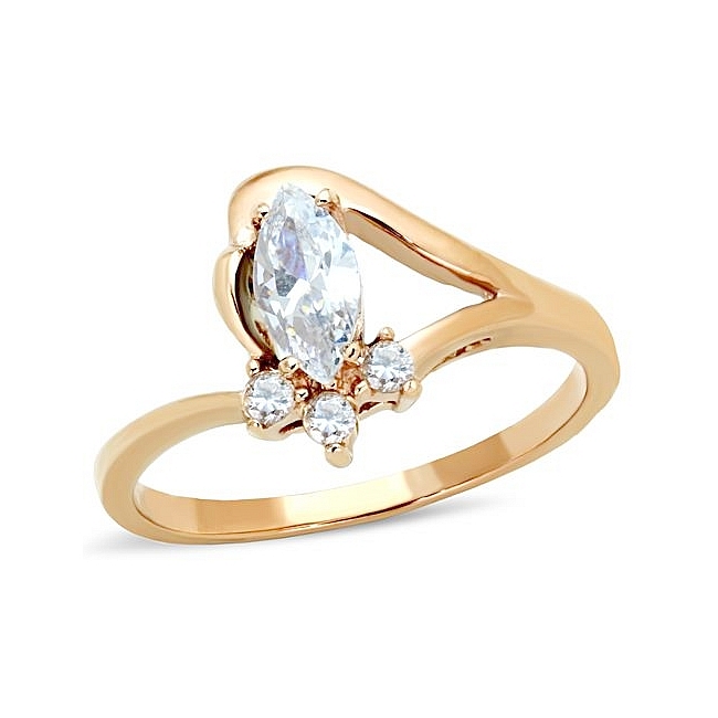 Lovely 14K Rose Gold Plated Side Stone Engagement Ring Clear Cubic Zirconia