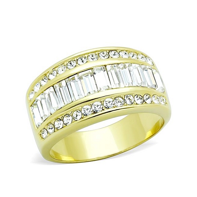 Fancy 14K Gold Plated Pave Wedding Ring Clear Crystal