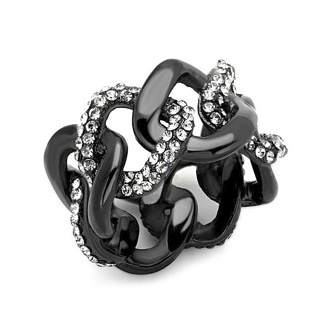 Lovely Ion Black Plated Modern Fashion Ring Clear Crystal