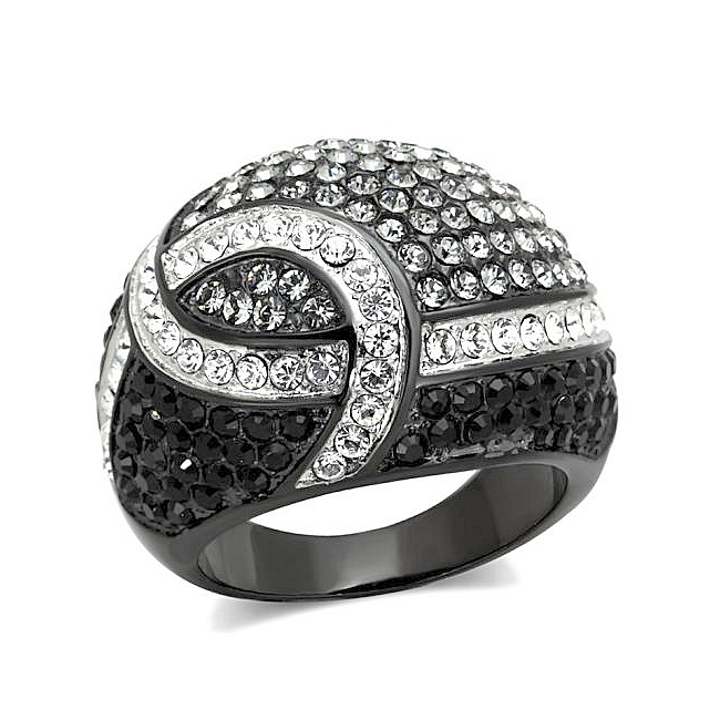 14K Two Tone (Black & Silver) Pave Fashion Ring Black Crystal