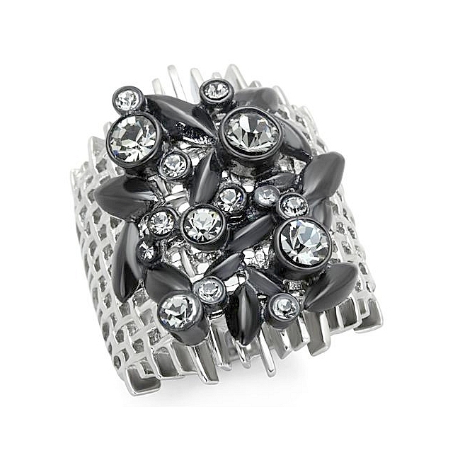 Classic 14K Two Tone (Black & Silver) Fashion Ring Black Crystal