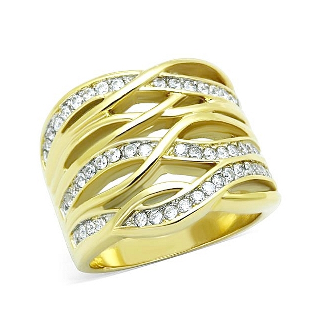 14K Two Tone (Gold & Silver) Modern Fashion Ring Clear CZ