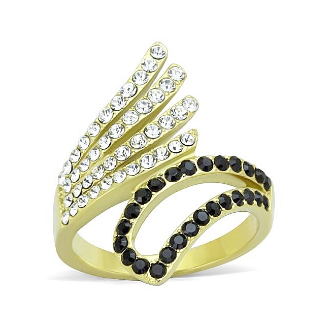 Pave Fashion Ring with Black Crystal 14K Gold Plated