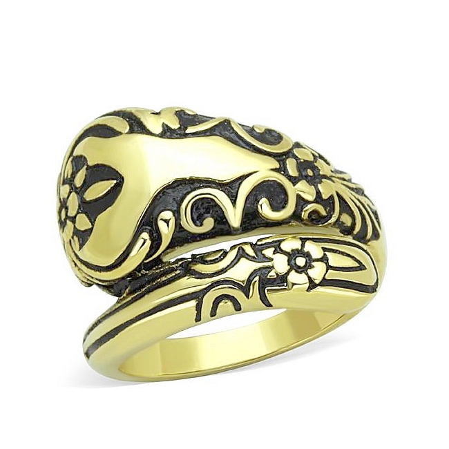 14K Gold Plated Vintage Fashion Ring Black Epoxy