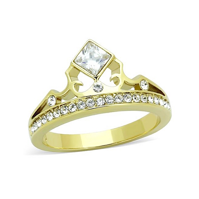 14K Gold Plated Royal Crown Pave Fashion Ring Clear CZ