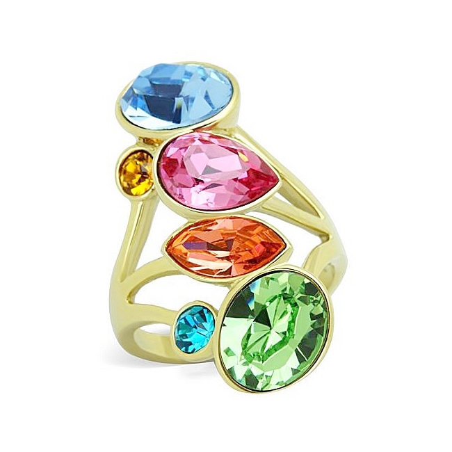 14K Gold Plated Fashion Ring Multi Color Crystal