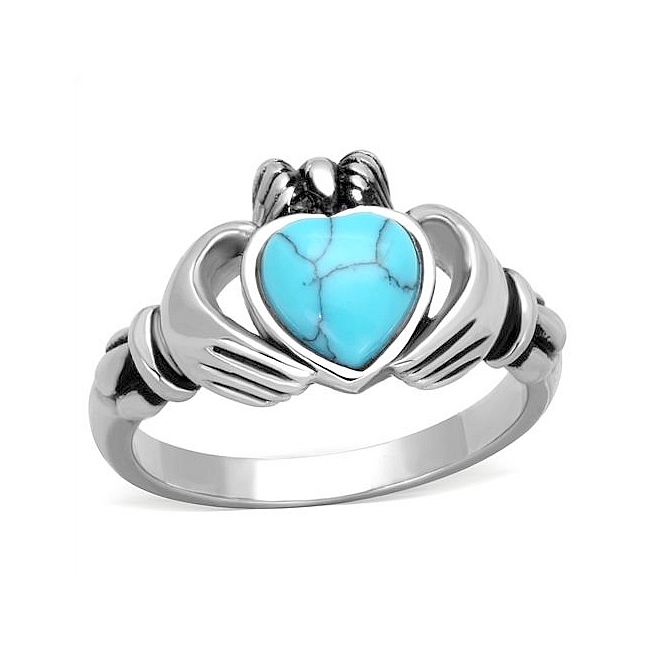 Silver Tone Fashion Ring SeaBlue Synthetic Turquoise