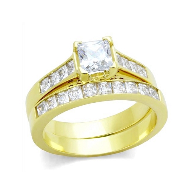 Exquisite 14K Gold Plated Pave Engagement Wedding Ring Set Clear CZ