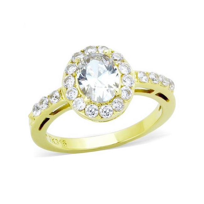 Extraordinary 14K Gold Plated Halo Engagement Ring Clear CZ