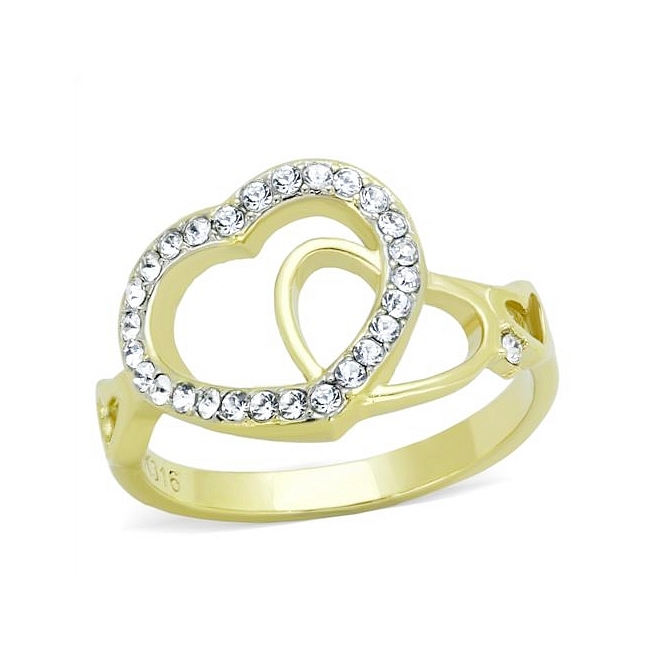 14K Two Tone ( Gold & Silver) Heart Fashion Ring Clear Crystal