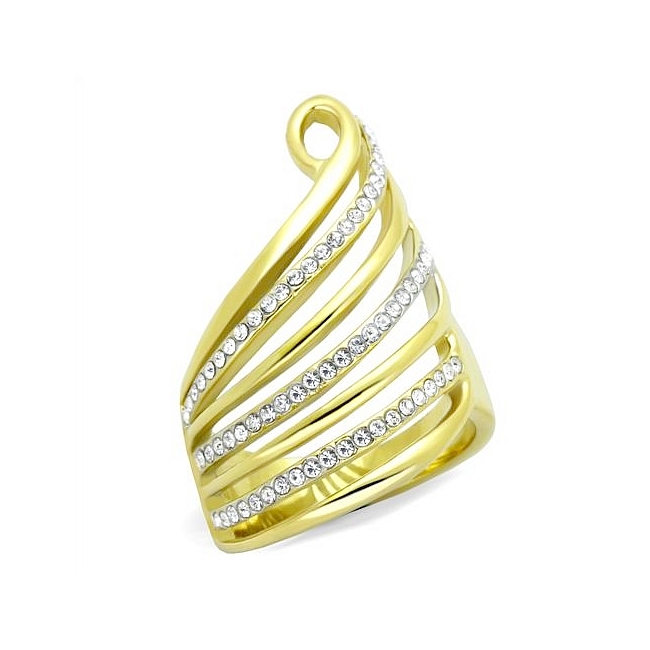 Classy 14K Two Tone ( Gold & Silver) Modern Fashion Ring Clear Crystal