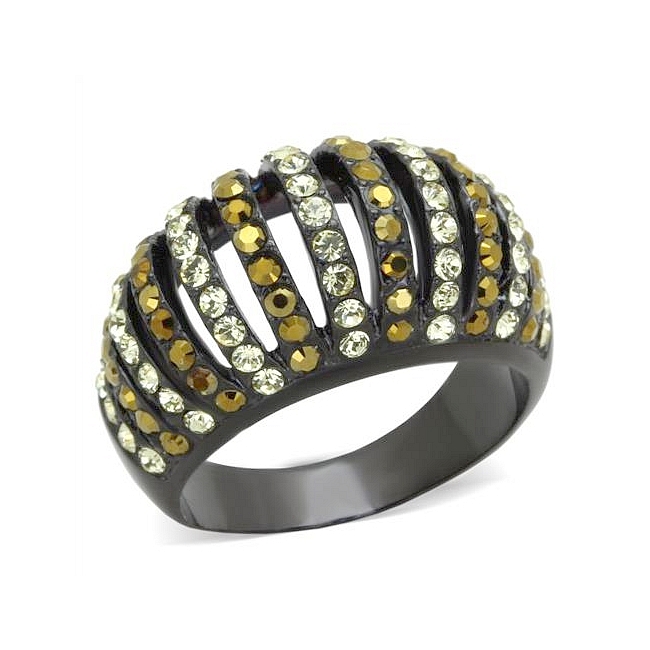 Ion Black Plated Band Fashion Ring Multi Color Crystal