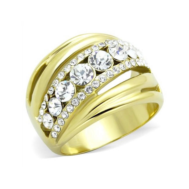 14K Gold Plated Pave Wedding Ring Clear Crystal