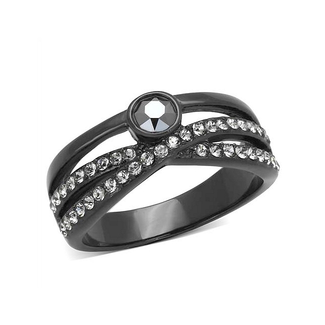 Ion Black Plated Modern Fashion Ring Hematite Crystal