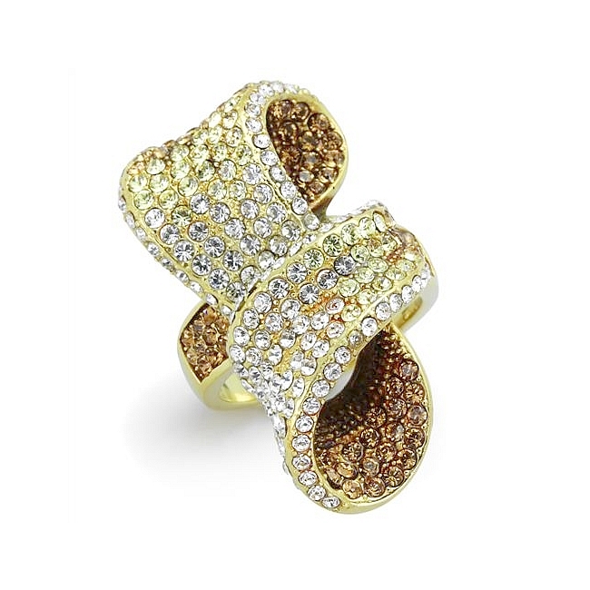 Exquisite 14K Gold Plated Pave Fashion Ring Multi Color Crystal