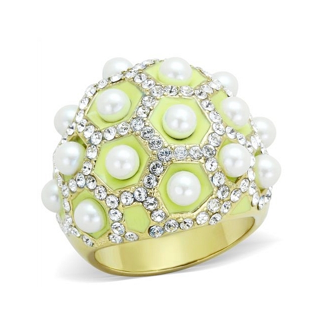 14K Gold Plated Fashion Ring White Synthetic Pearl