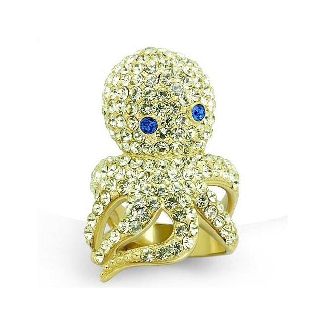14K Gold Plated Octopus Squid Animal Fashion Ring Multi Color Crystal