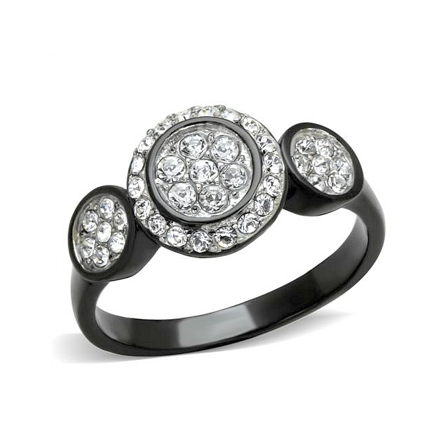 14K Two Tone (Black & Silver) Fashion Ring Clear Crystal