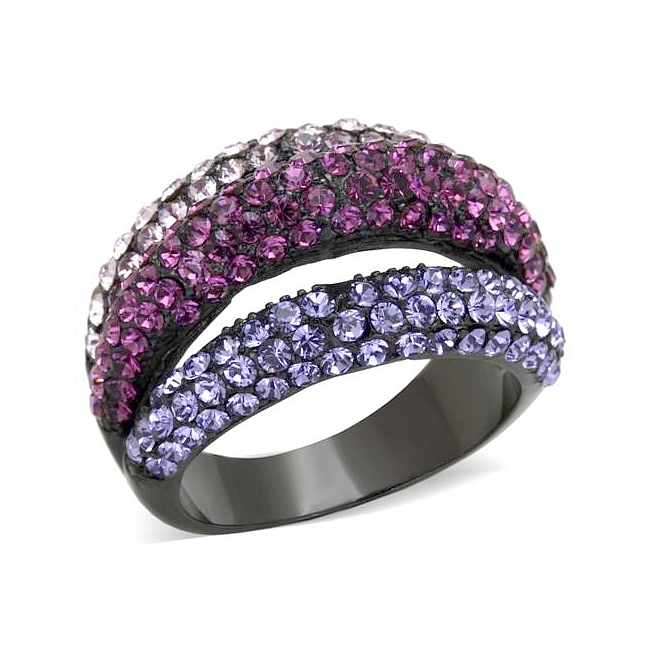 Ion Black Plated Pave Fashion Ring Multi Color Crystal