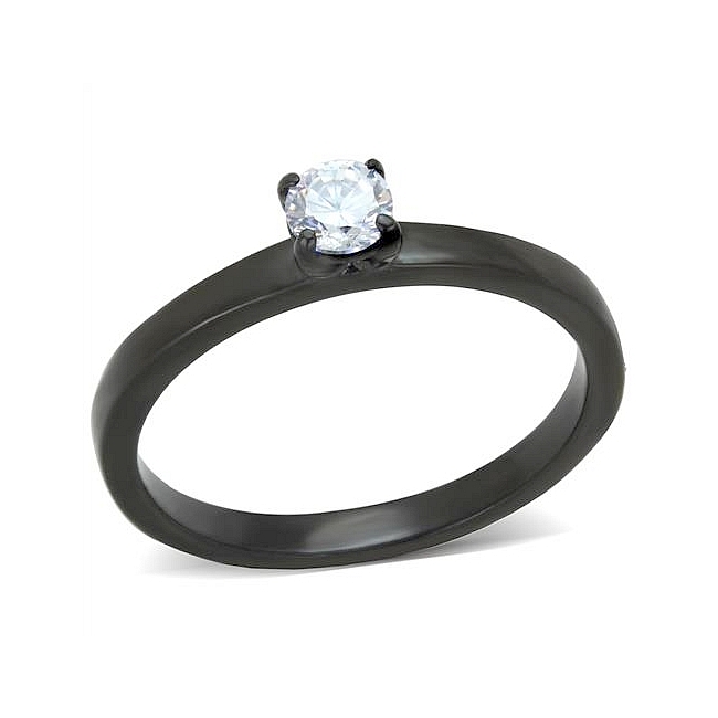 Ion Black Plated Solitaire Engagement Ring Clear CZ
