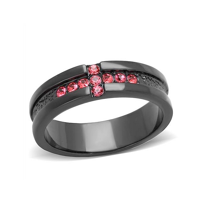 Ion Black Plated Band Fashion Ring Rose Crystal