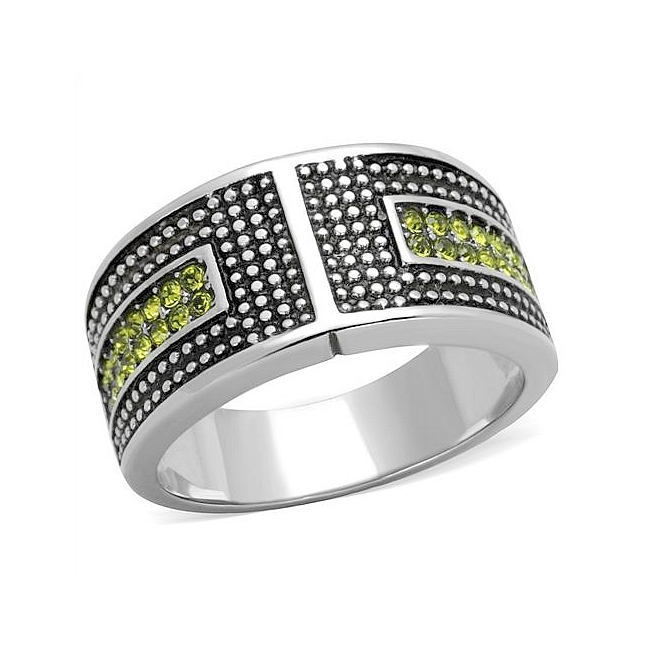Silver Tone Band Fashion Ring Olivine Crystal