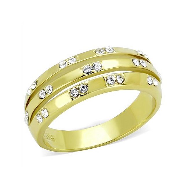 14K Gold Plated Band Fashion Ring Clear Crystal