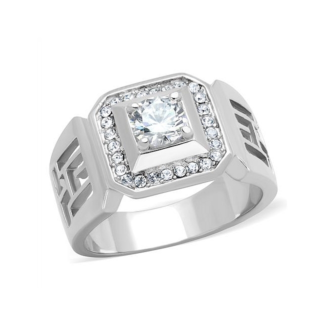 Extraordinary Silver Tone Mens Ring Clear CZ