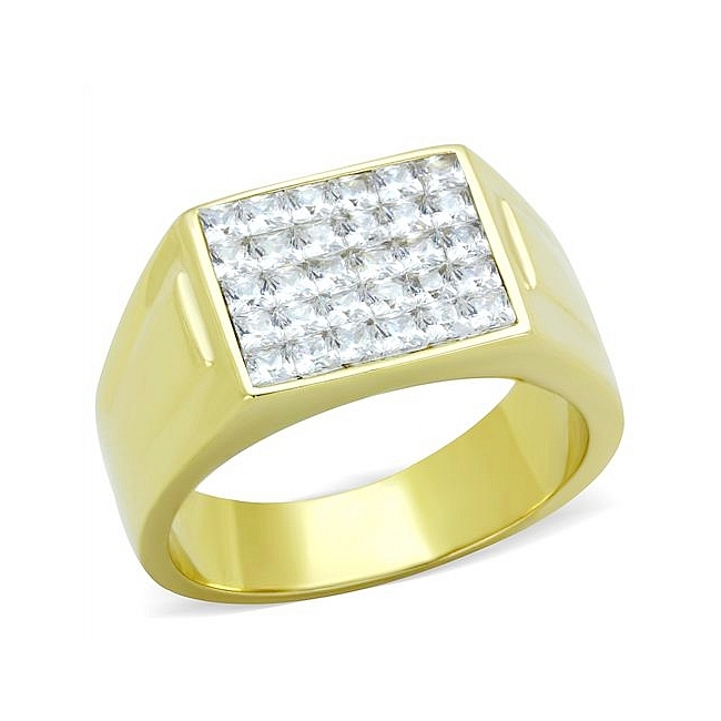 14K Gold Plated Mens Ring Clear Cubic Zirconia