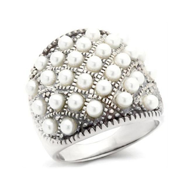 Sterling Silver .925 Ring White Synthetic Pearl