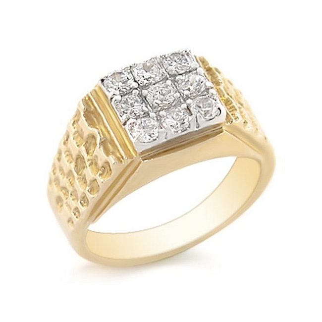 Two Tone Square Mens Ring Clear CZ