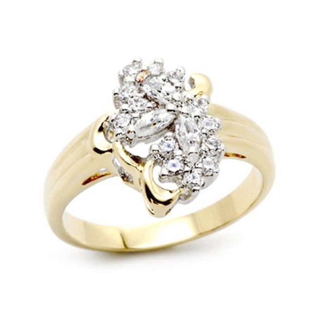 Two Tone Pave Fashion Ring Clear Cubic Zirconia