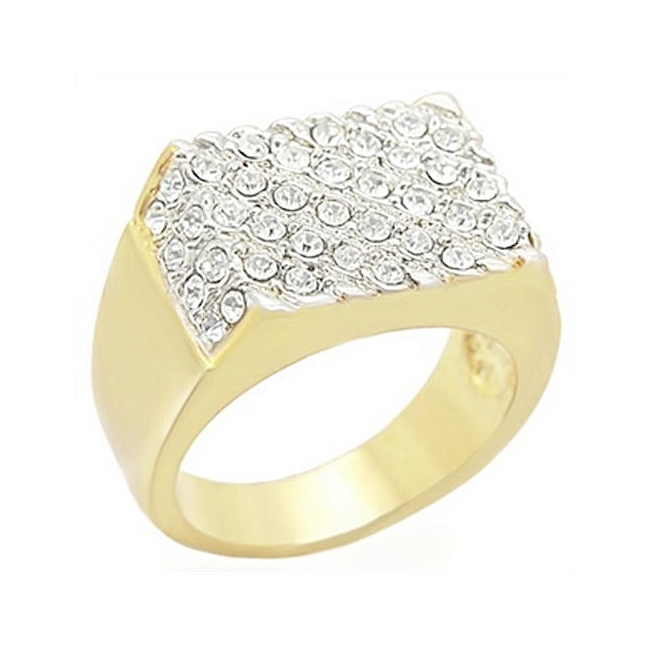 Elegant Two Tone Square Mens Ring Clear Crystal