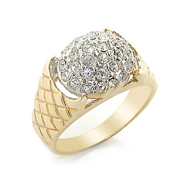 Two Tone Mens Ring Clear Crystal