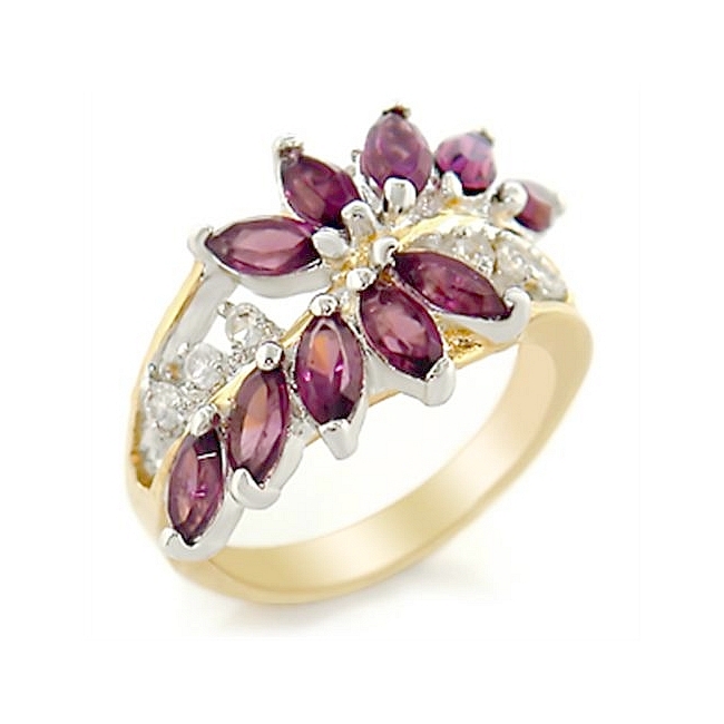 Stylish Two Tone Fashion Ring Amethyst Crystal