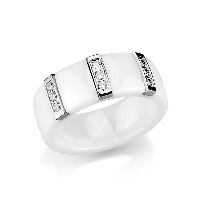 Petite Ceramic Band Fashion Ring Clear Crystal
