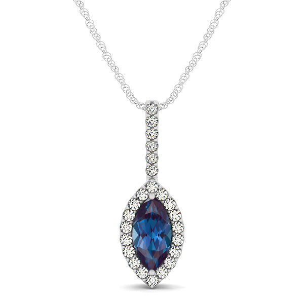 Fashionable Halo Marquise Cut Alexandrite Necklace