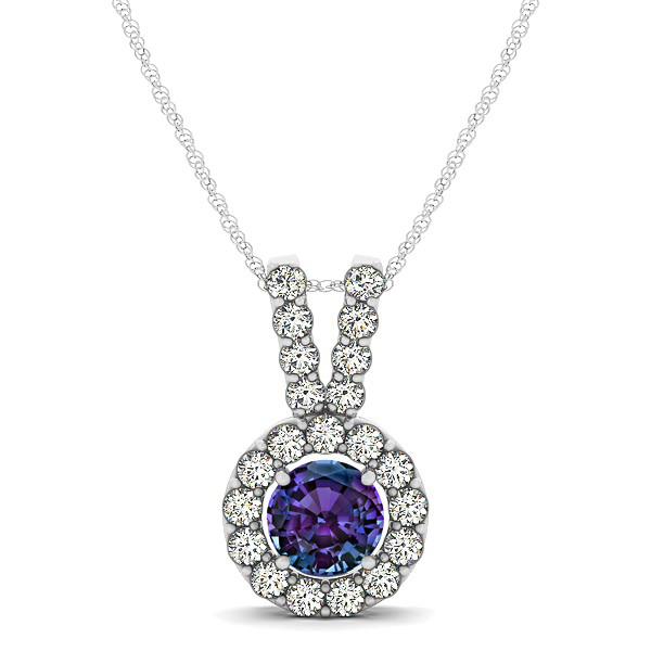 Classique V Neck Halo Necklace with Round Cut Alexandrite