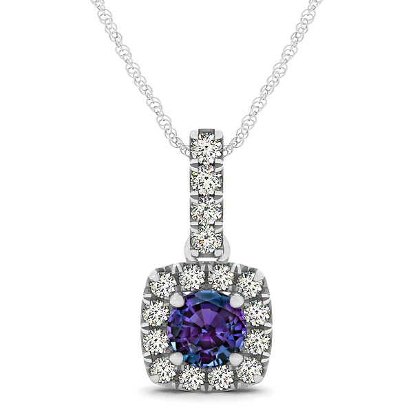 Peculiar Halo Side Stone Round Alexandrite Drop Necklace